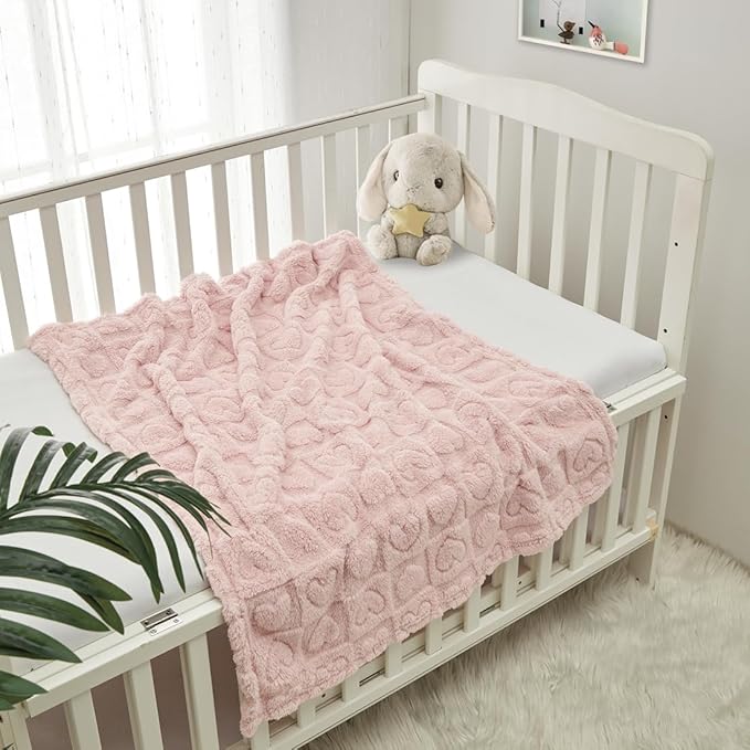 CREVENT 2Pcs 30''X40'' Cute Cozy Fluffy Warm Baby Blankets for Infants Toddlers' Bedding Crib Cot Stroller - Grey Cloud + Pink Sherpa