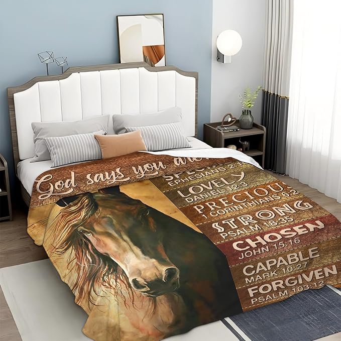 Tijuboni Christian Horse Throw Blanket Horse Gifts for Girls Boys Women Men Kids Adults Soft Flannel Fleece Blanket for Couch Sofa Bed Home Decor 60"x80"