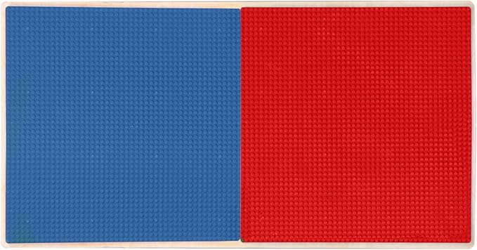 Time-2-Play Kids Wooden Rectangular Lego Compatible Play Table 30.75" W with 14" Long Maple Legs & Built in Shelf, Birch Plywood Montessori Activity Desk for Toddlers [Red & Blue]