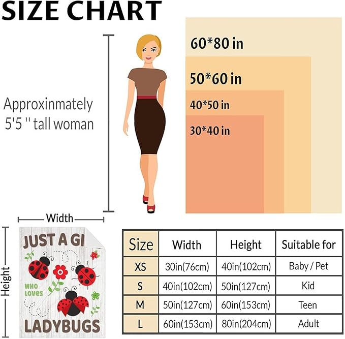 Ladybug Throw Blanket - Cute Girls Gifts for Lady Bug Lovers - 40 x 50 Inches Cute Flannel Throw Blanket Stuff for Couch, Sofa