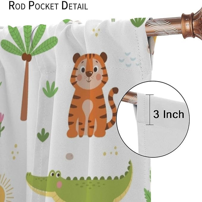 Cartoon Animal Curtains, Safari Woodland Jungle Forest Wildlife Blackout Window Treatments, Rod Pocket Thermal Insulated Drapes 2 Panel Sets for Kids Bedroom Nursery Classroom, 42" W X 45" L