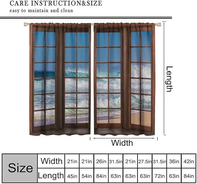 Ocean Beach Curtains,Waves Crashed Beach Hawaiian Seaside Scene Pattern Blackout Print Home Bedroom Living Room Window Treatments 2 Panel Set 52x84 Inch