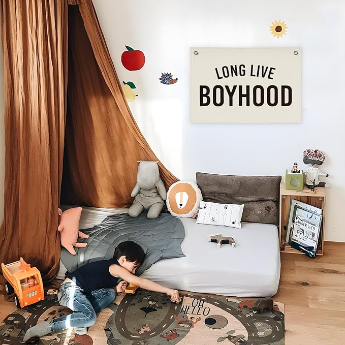 Boy Room Decor,Long Live Boyhood Canvas Banner Nursery Playroom Wall Decor for Boys Bedroom Toddler Decorations Teen Boy Room Decor,Playroom Decor Wall Hanging Flag Canvas Banner 30x20 Inch