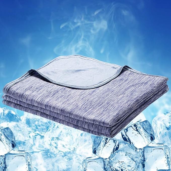 Cooling Blanket Keep Cool in Hot Summer, 51 X 67in Twin or Baby Size Blanket for Adults, Children, Babies Japanese Q-Max >0.5 Technology Arc-Chill Cooling Fiber, Breathable Comfortable All-Season-Blue