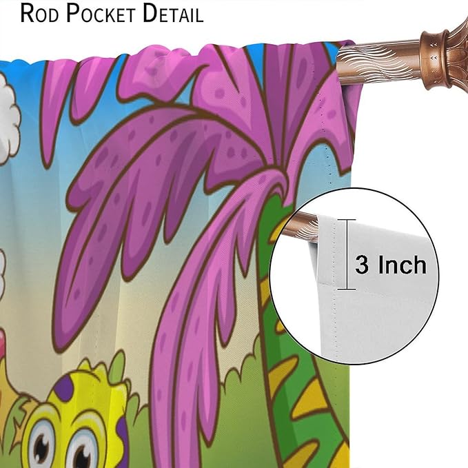 Cute Dinosaur Curtains, Colorful Cartoon Dino Pattern Blackout Window Treatments, Rod Pocket Thermal Insulated Drapes 2 Panel Sets for Kids Bedroom Nursery Classroom, 52" W X 84" L