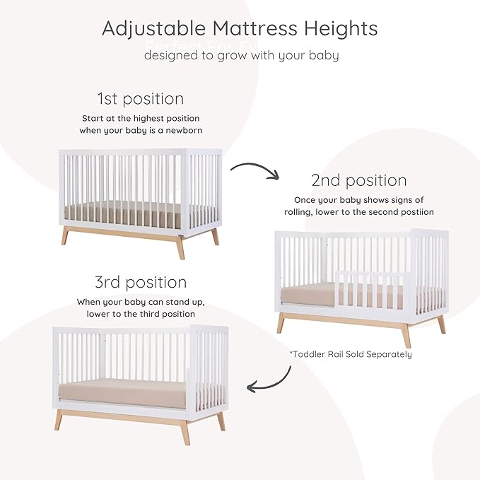 dadada Baby Harmony Set, Nursery Furniture Set. Baby Crib and Dresser Combo. Soho 3 in 1 Convertible Crib and Austin 5 Drawer Nursery Dresser. White & Natural Beechwood