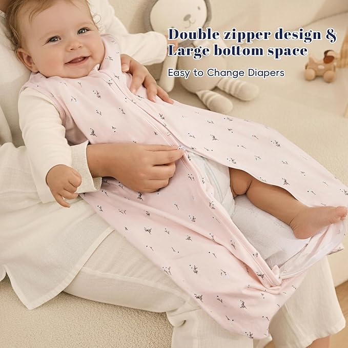 PHF Soft Baby Sleep Sack 18-24 Months 100% Organic Cotton Wearable Blanket, 2-Way Zipper 0.5 TOG Toddler Sleeping Sack 3 Pack, Comfy Sleep Bag for Baby Girls, Pink Floral (X-Large)