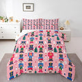 Feelyou Cute Nutcracker Kids Comforter Set Toddler Christmas Tree Bedding Set Xmas Snowflake Duvet Quilt for Kids Boys Girls Bedroom Colorful Soldier Decor Candy-Cane Designs Soft Breathable