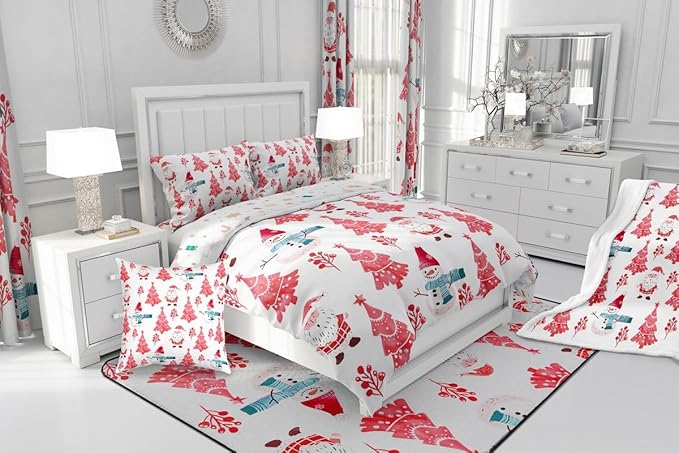Feelyou Merry Christmas Comforter Set All Season Xmas Tree Snowman Bedding Set with 1 Pillow Cases Santa Claus Microfiber Kids Twin Bedclothes Bedroom Decor Duvet Quilt Breathable Soft