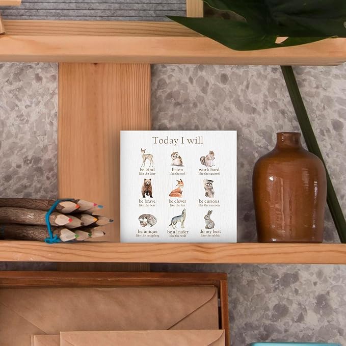 Affirmation Kids Nursery Wood Box Sign - Inspirational Desk Shelf Decor, Motivational Desk Decor, Positive Affirmations Animals Wooden Block Plaque Box Sign for Kids Nursery Decorations