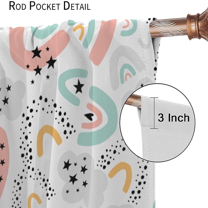 Boho Rainbow Curtains for Kids Nursery Colorful Floral Sun Star Clouds Pastel Bohemian Pattern Print Window Drapes for Girl Bedroom Living Room Kitchen Decor,2 Panel Set,84Wx84H Inch Blackout