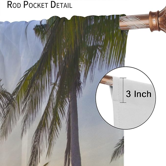 Ocean Beach Curtains,Morning Sunrise Hawaiian Seaside Scene Pattern Blackout Print Home Bedroom Living Room Window Treatments 2 Panel Set 63x72 Inch