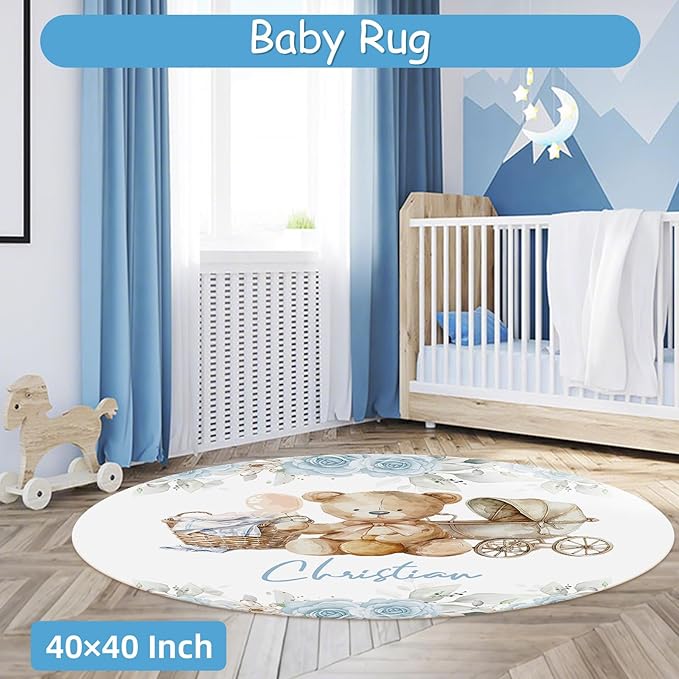 Custom Baby Crib Bedding Set for Boys Girls, 5 Pcs Personalized Blue Bear Baby Crib Sets with Name, Nursery Bedding Set, Double Layer Blanket, Newborn, Infants & Toddlers Customized Gifts