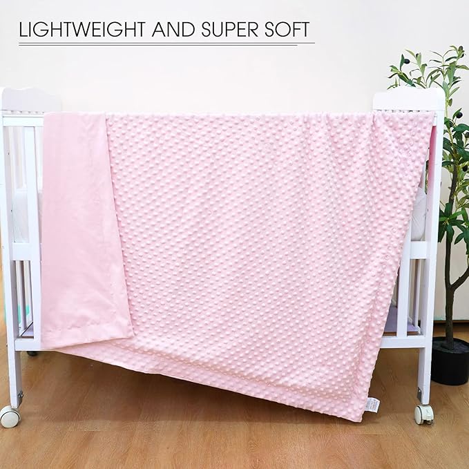 david's kids Micro Fleece Minky Baby Blanket for Girls with Double Layer and Soothing Raised Dots, 40x50 Inches Breathable and Soft Lightweight Receiving Blanket for Newborns, Pink