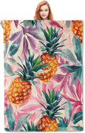 Watercolor Pineapple Blanket Gifts for Adults Kids Soft Warm Lightweight Cozy Tropical Pink and Green Foliage Throw Blankets for Bed Sofa Couch Living Room Decor 50x60in