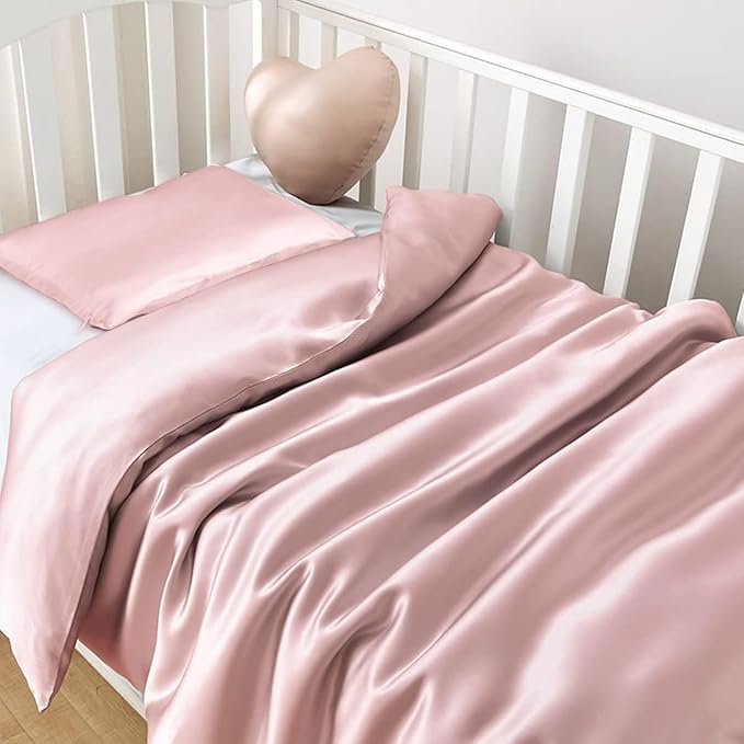 Organic Silk Baby Pillowcase with Zipper, Small 10"x13" Pillow Cover for Boys & Girls, Ideal for Bed & Travel, Soft for Kids Hair & Skin, Hypoallergenic Pillowcases for Toddlers (Pink+Pillow)