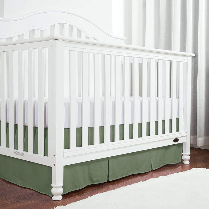 Box Pleated Mini Crib Bed Skirt Premium 100% Cotton 800 Thread Count Nursery Crib Toddler Bedding Crib Bedskirt for Baby Boys or Baby Girls, (24" x 38") + 10" Drop Lenght - Sage Solid