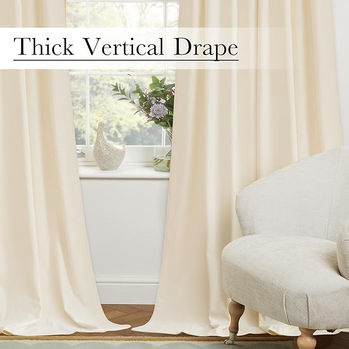 StangH Extra Long Ivory Velvet Curtains 144 inches, Luxury High Ceiling Window Covering Light Dimming Energy Saving for Villa Elegant Home Decor Backdrops for Wedding, W52 x L144, 2 Panels