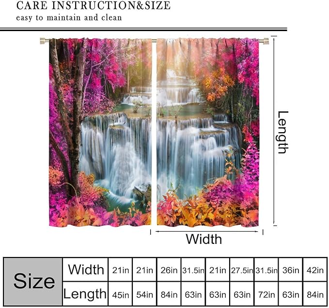 Waterfall Blackout Window Curtains, Nature Landscape Fores Theme Rod Pocket Window Drapes, for Living Room Bedroom 55" W X 63" L