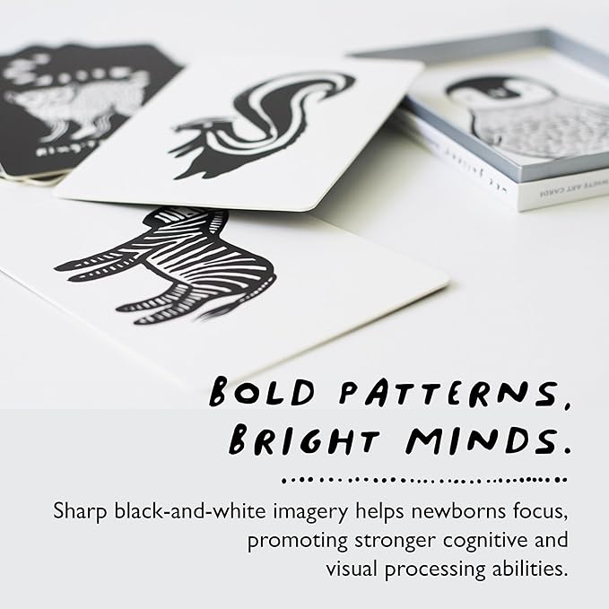 Wee Gallery Art Cards for Baby, Durable High Contrast Black and White Animal Flashcards for Newborns, Brain Development, Sensory Toys, Tummy Time Essentials for Infant and Toddler - Jungle Animals
