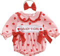 Amiblvowa Baby Girl Valentines Day Outfit Embroidery Love Heart Smocked Bubble Romper Bodysuit Cute Infant Newborn Clothes