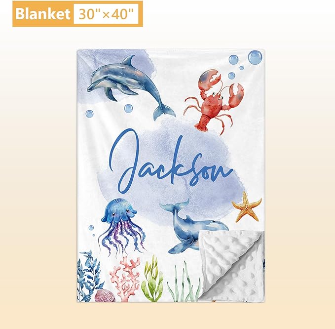 Personalized Crib Bedding Set, 5 Pcs Custom Name Nursery Bedding Sets, Marine Animals Infant Bedding Set for Baby Boy Girl, Double Layer Baby Crib Set, Babies Toddlers Kids Customized Gifts