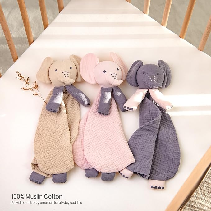 lulumoon Muslin Elephant Lovey for Babies: Skin-Friendly Security Blanket for Self-Soothe - Newborn Gift for Baby Shower