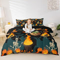 Feelyou Halloween Bedding Set for Kids Horror Skull Skeletons Comforter Cover Set Ghost Duvet Cover Pumpkin Lantern Bats Pattern Bedroom Decor Bedspread Cover Full Size Bedding Collection 3Pcs