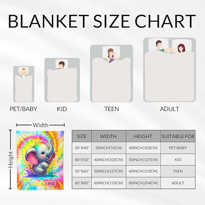 Personalized Blankets for Girls - 40" x 50" Inches Custom Elephant Throw Blankets Gifts - Soft Fuzzy Plush Throw for Couch, Bed