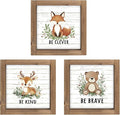 3 Piece Woodland Nursery Wall Decor, Wooden Forest Animal Bear Fox Deer Sign Nursery Art, Nature Jungle Safari Theme Baby Shower Decorations for Home Table Top Shelf Desk Classroom Bathroom
