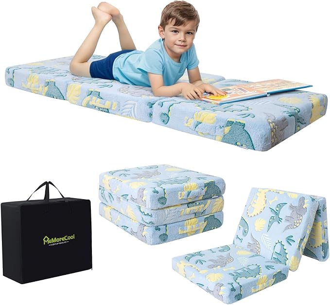 MeMoreCool Foldable Floor Mattress for Kids, Toddler Floor Nap Mat for Sleeping Daycare, Small Child Foldable Mattress Floor Bed, Trifold Futon Portable Tri Folding Mattress, Glow 63x26 Inch