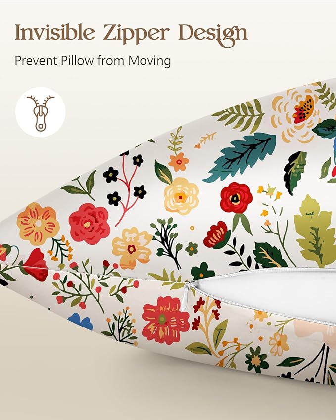 Silk Pillowcase 2 Pack - Pillow Cases 20" x 30" Queen Size Set of 2 for Hair and Skin Smooth Soft Breathable with Hidden Zipper Cooling Pillow Covers for Sleeping, Beige Floral