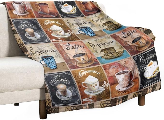 Coffee Blanket Gifts for Coffee Lovers Coffee Throw Blanket for Women Men Adults Soft Warm Cozy Fleece Blanket for Couch Sofa Bed D1 50"x60"