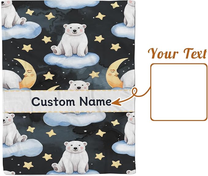 Custom Baby Blanket with Name, Double Layer Soft Dot Back Personalized Baby Blanket for Boys Girls, Polar Bear Blanket for Newborn Toddler, Customized Swaddle for Kids Birthday Gifts(47" x60)