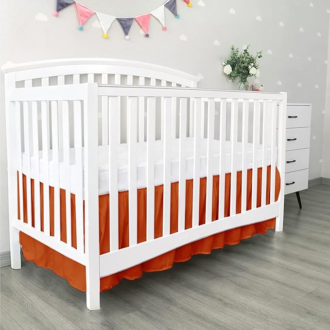 100% Egyptian Cotton, Nursery Crib Toddler (28" x 52" + 14") 800 Thread Count Crib Skirt Dust Ruffle, Bedding Skirts for Baby Boys or Girls, 14" Drop, Burnt Orange Solid