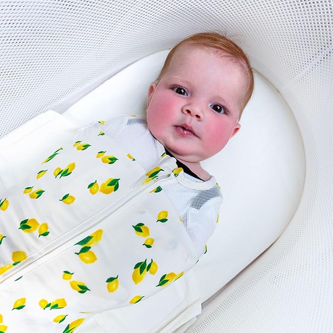Happiest Baby SNOO Sleep Sack - 100% Organic Cotton Baby Swaddle Blanket - Doctor Designed Promotes Healthy Hip Development (Ivory Lemons, X-Large)