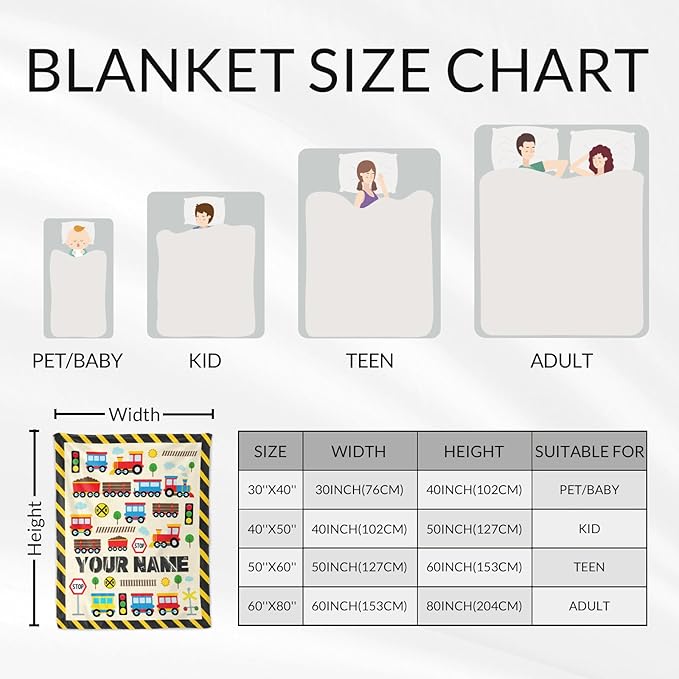 Custom Train Blanket for Train Lovers - 50" x 60" Inches Warm Cozy Throw Blanket Gift - Yellow Cute Throw for Sofa, Work, Living Room