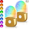 DORESshop 8-Color RGB LED Night Lights Plug Into Wall [2 Pack], Color Changing Night Light with Dusk to Dawn Sensor for Bathroom Decor, Children Room, Golden Cover