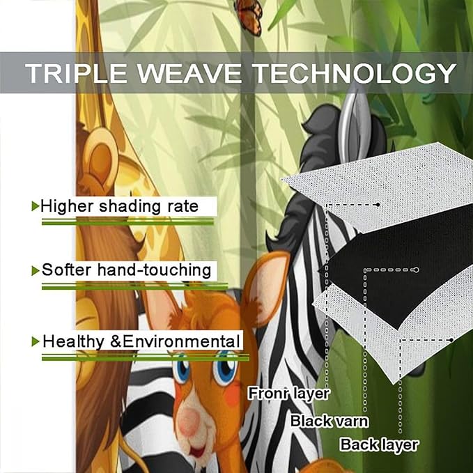 Cartoon Animal Curtains, Cute Animals Bamboo Forest Blackout Window Treatments, Rod Pocket Thermal Insulated Drapes 2 Panel Sets for Kids Room Nursery Classroom, 52" W X 84" L
