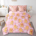 Erosebridal Christmas Gingerbread Full Bedding Set 7 Piece,Cute Gingerbread Man Bed in A Bag,Xmas Snowflake Comforter Set Girls Sheet Set with Comforter,Pink Christmas Decoration