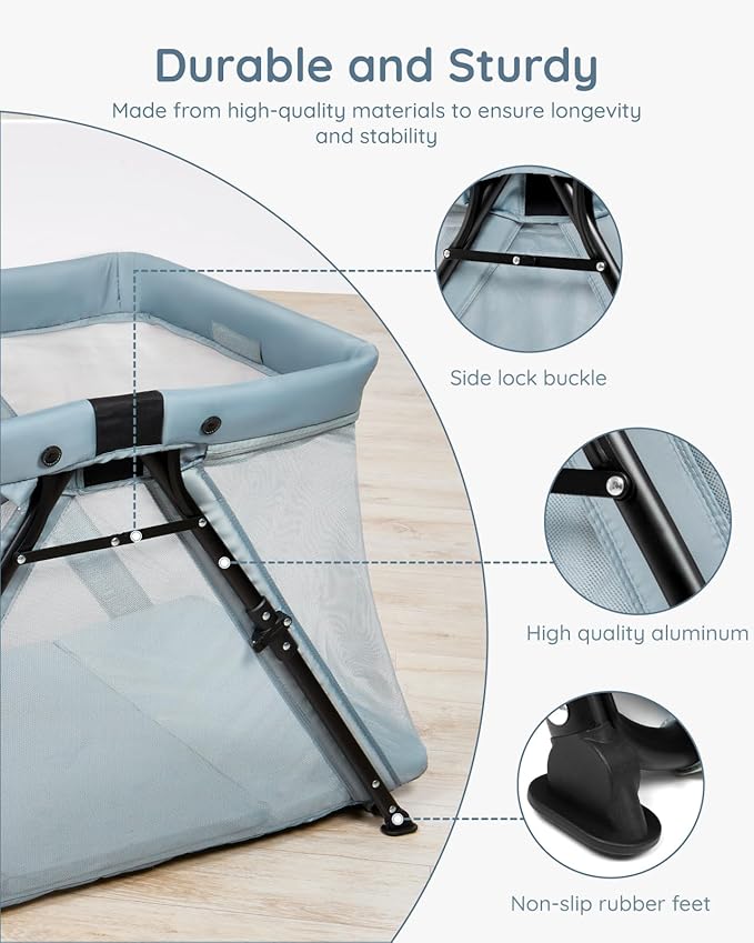Lilian&Gema 2-in-1 Travel Crib, Portable & Foldable Crib with Backpack, Lightweight Baby Travel Playpen with Thick Mattress for Babies & Toddlers, Baby Travel Essential