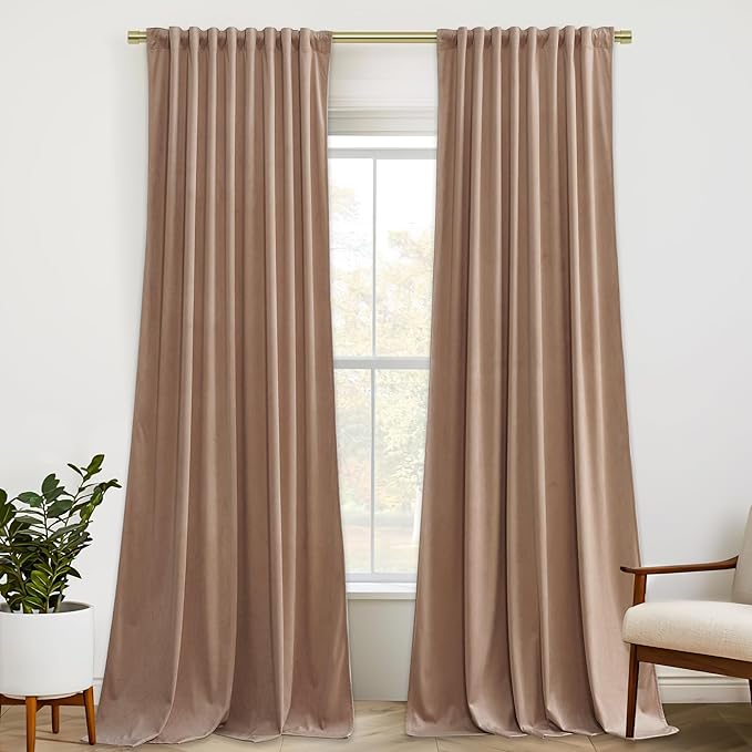 StangH Blush Beige Nursery Kids Curtains 102 inches Soft Velvet Room Darkening Thermal Insulated Drapes for Living Room Bedroom Decor Back Tab, W52 x L102, 2 Panels