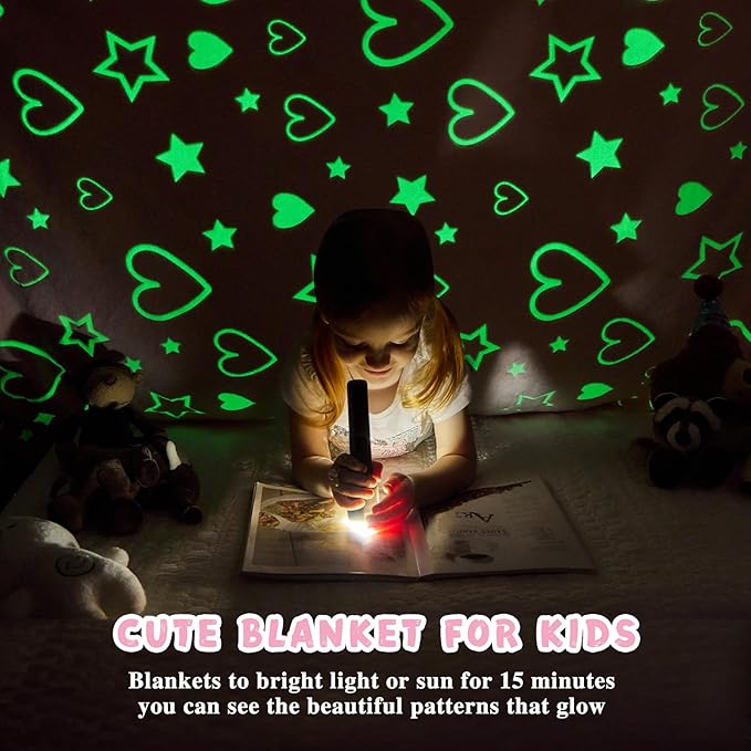inhand Birthday Gifts Toys for Girl Pink Heart Glow in The Dark Blanket Thanksgiving Throw Blanket Cute Kids Blanket Pink Heart Soft Fleece Throw Blanket for Kids（30x40 Pink ）