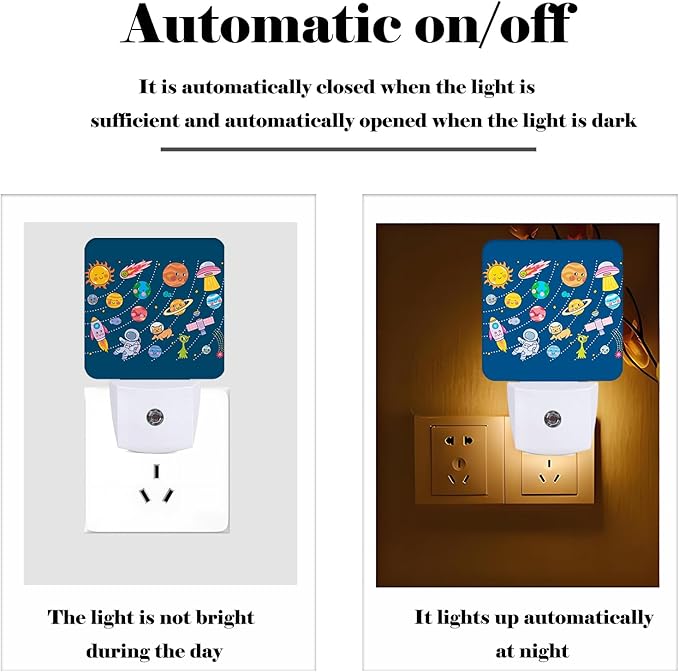 Cute Space Doodle Night Light,Plug-in Nightlights Auto Sensor Night Lamp Dusk to Dawn Lamp Home Decor for Nursery Children Girls Boys