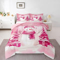 Feelyou Pink Christmas Comforter Set Toddler Size Snowman Bedding Set for Kids Boys Girls Cute Snowflake Duvet Quilt Merry Christmas Tree and Snowman Room Decor 2 Pcs with 1 Pillow Cases