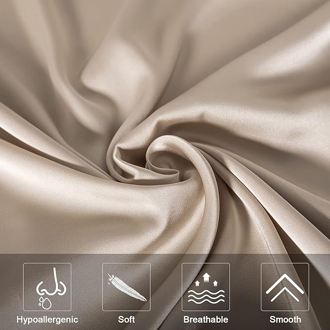 Mulberry Silk Pillowcase for Hair and Skin,Standard Size Cooling Silk Pillow Case with Hidden Zipper,Allergen Proof Dual Sides Soft Breathable Smooth Silk Pillow Cover for Women(Queen,Champagne)