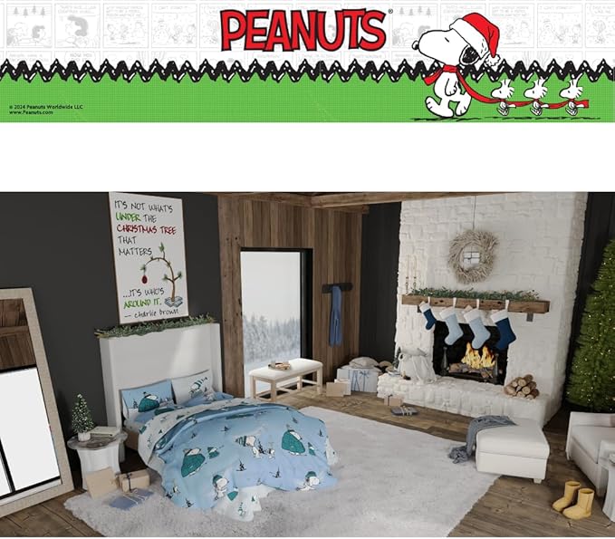 Collectibles Peanuts Snoopy Puffer Holiday & Christmas Bedding Super Soft Comforter and Sheet Set with Sham, 7 Piece Full Size (Officially Licensed Product) by Franco