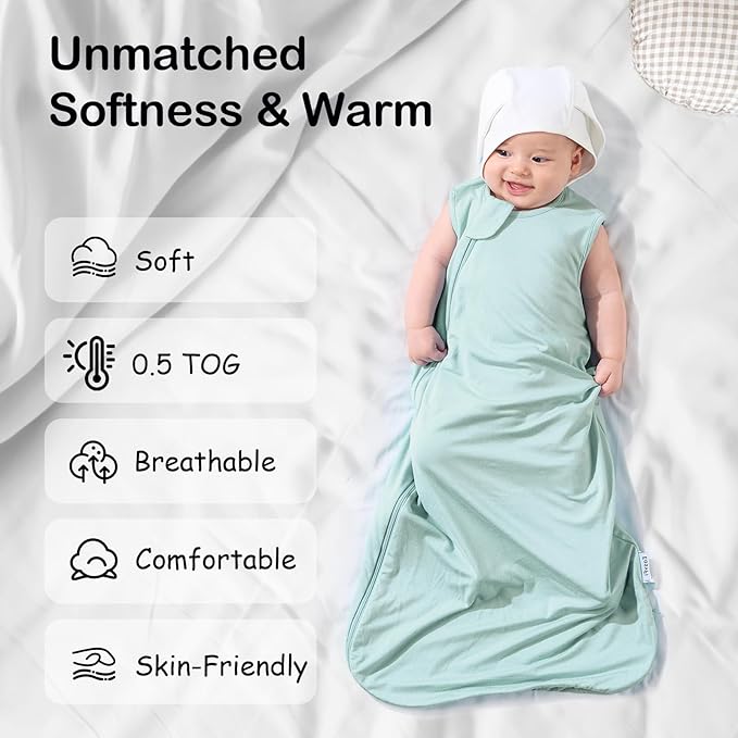 Supersoft Rayon Made from Bamboo Sleep Sack 12-18 Months 0.5 Tog Lightweight Toddler Sleep Sack Baby Wearable Blanket with 2-Way Zipper Summer Unisex Sleeping Bag for Babies (2 Pack) Green & Blue
