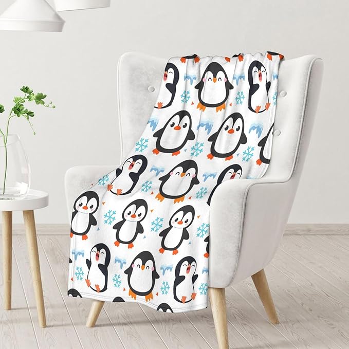 Penguin Blanket Gifts for Girls Women - 50" x 60" Inches Penguin Throw Blanket - White Soft Warm Throws for Couch, Bed & Travel