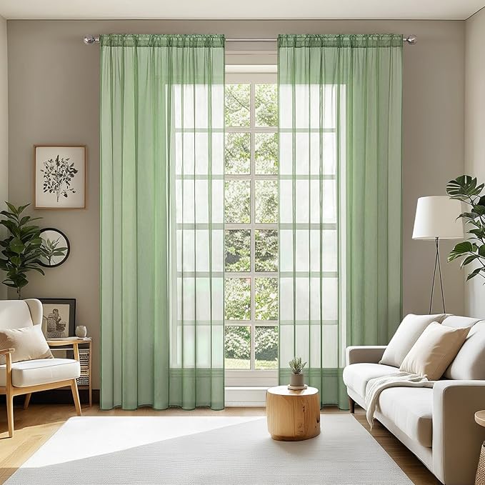 MIULEE 2 Panels Solid Color Sheer Window Curtains Elegant Window Voile Panels/Drapes/Treatment for Bedroom Living Room (54 X 84 Inches Sage)